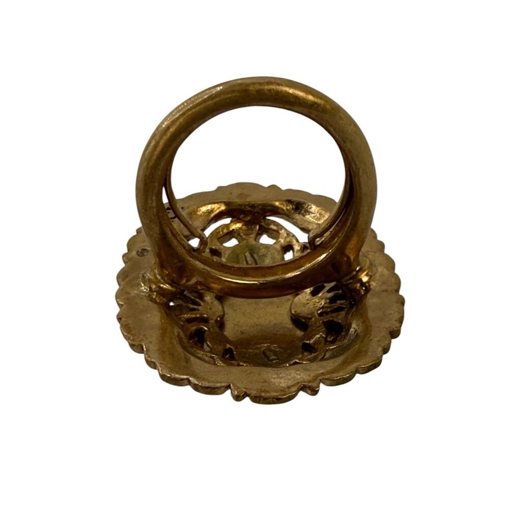 Vintage Juicy Couture Filigree Gold Tone Ring with Coral Cabochon Statement Ring - Picture 5 of 10